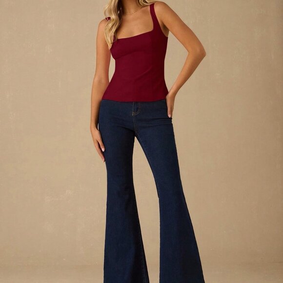 Burgundy Romantic Women's Velvet Sparkle Rhinestone Tank Top - Picture 5 of 7